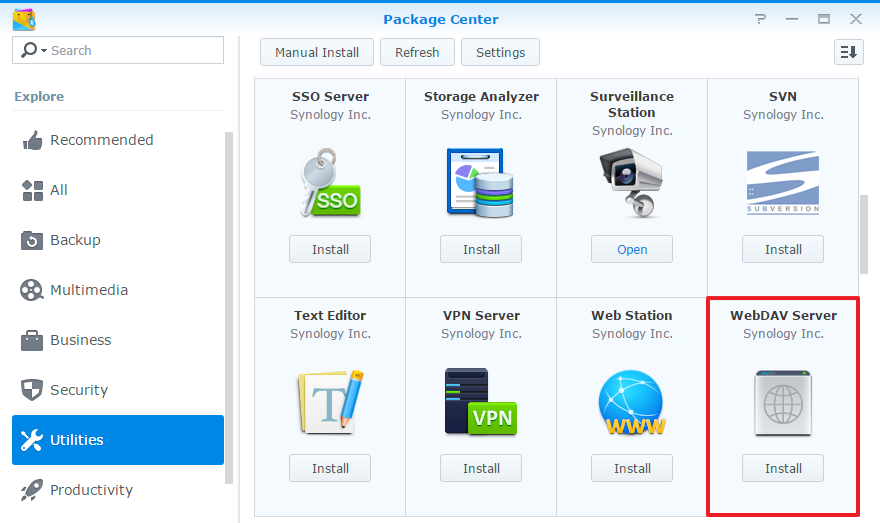 manually download media server package synology