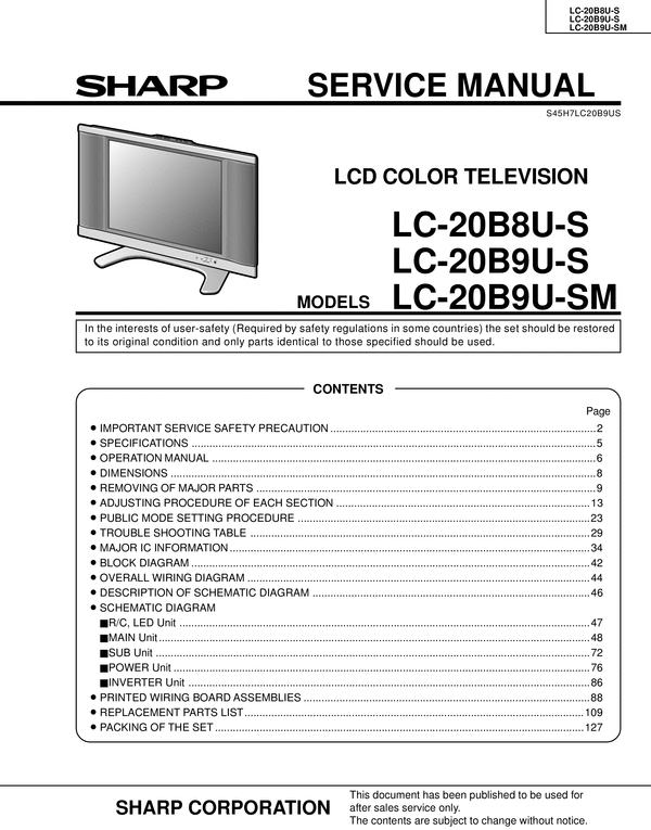 Sharp lcd tv lc rc1 14 manual