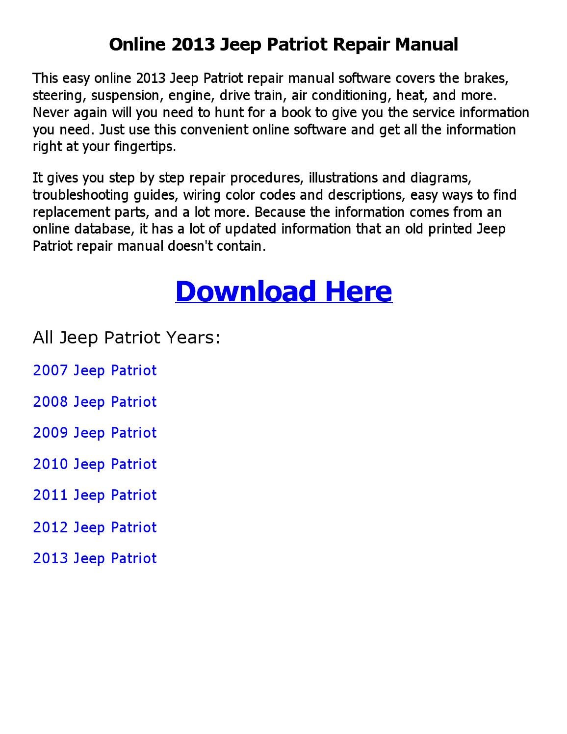 2007 jeep patriot repair manual