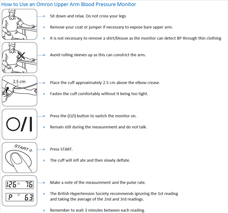 instructions on how to take blood pressure while exercising