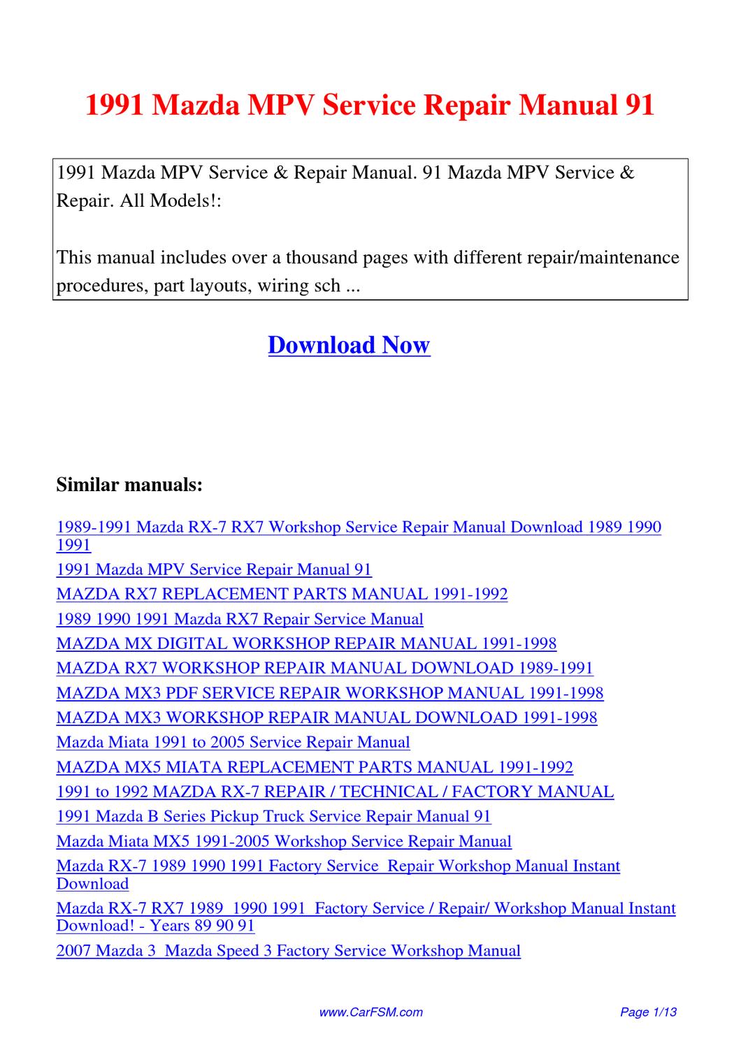 mazda b series workshop manual pdf